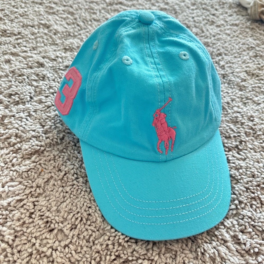 Polo by Ralph Lauren Toddler Light Blue Cap with Pink Embroidery